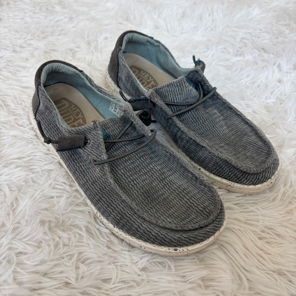 Hey Dude Wendy Wave Corduroy Gray Slip-On Shoes Women's Size US 8 EU 39